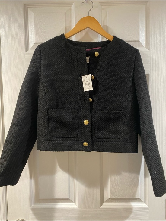 J. Crew Jackets & Blazers - J. Crew Black Tweed Cropped Jacket with Gold Buttons - Size 2